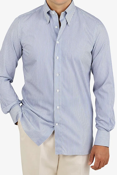 White Striped Cotton Blackline Slim Fit Shirt from 100 Hands