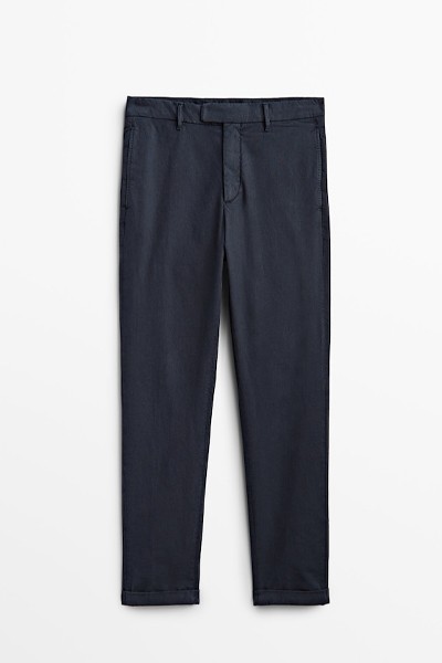 Check Texture Cotton Chino Trousers