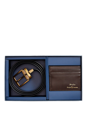 Leather Belt & Card Case Gift Set 