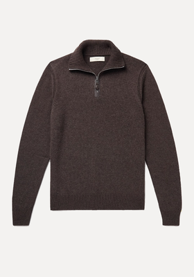 Leather-Trimmed Cashmere Half-Zip Sweater from Purdey 