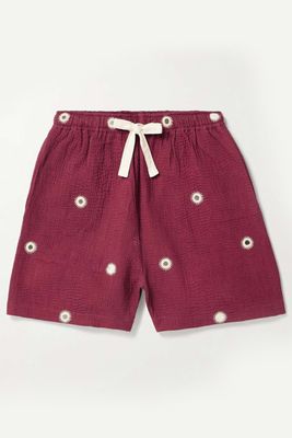 Straight-Leg Embellished Embroidered Quilted Cotton Short