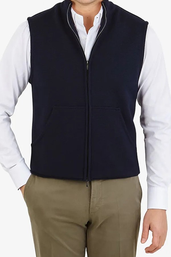 Navy Blue Knitted Virgin Wool Gilet from Maurizio Baldassari