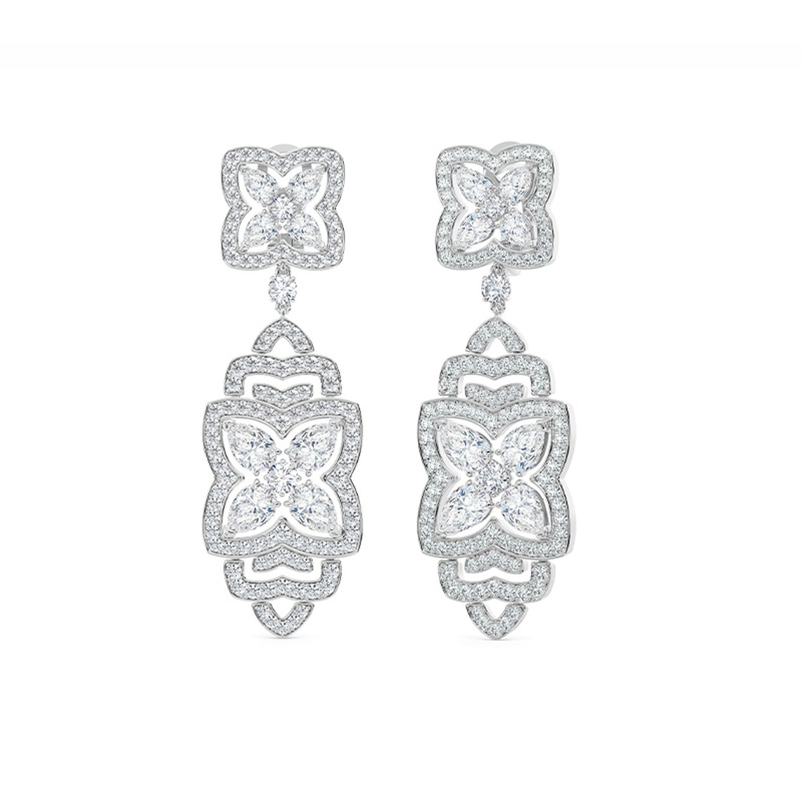 Enchanted Lotus Drop Earrings In White Gold