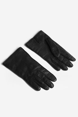 Cashmere-Line Touchscreen Leather Gloves