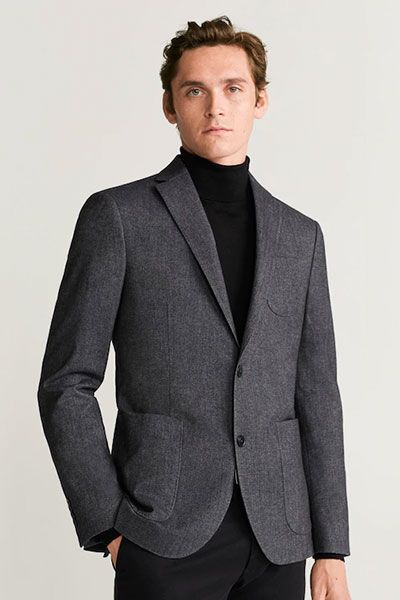 Slim fit herringbone structured blazer