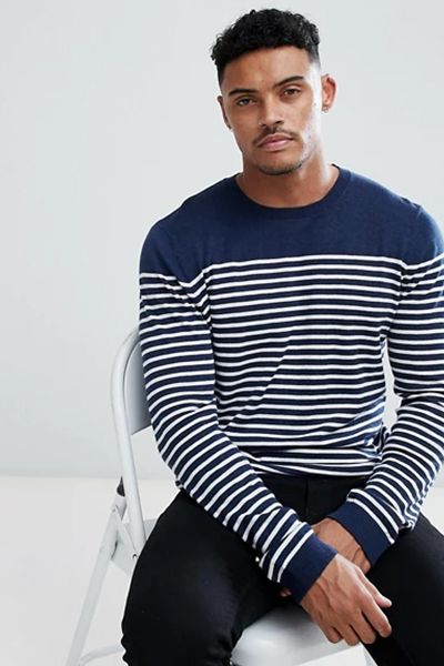 Knitted Breton Stripe Jumper In Navy from Asos Designs