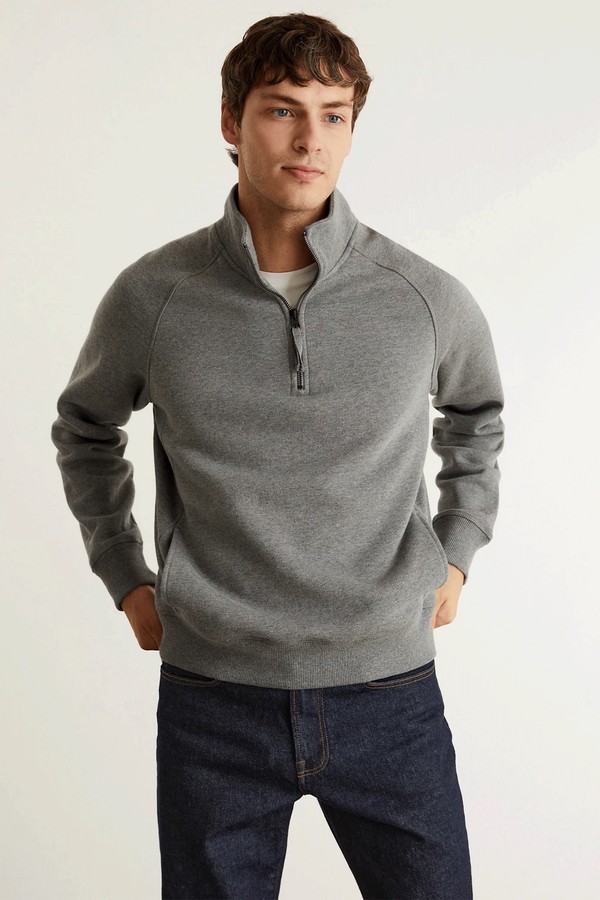 Cotton With Wool Blend Funnel Neck Sweater