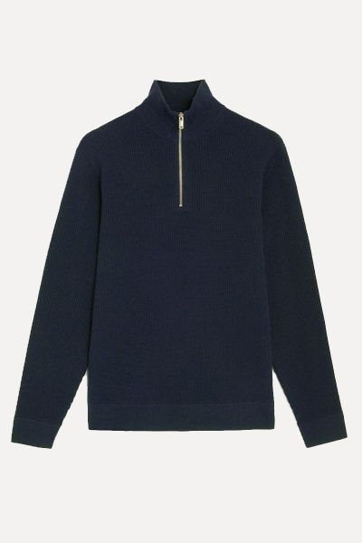 Cotton Blend Textured Half Zip Jumper from Marks & Spencer