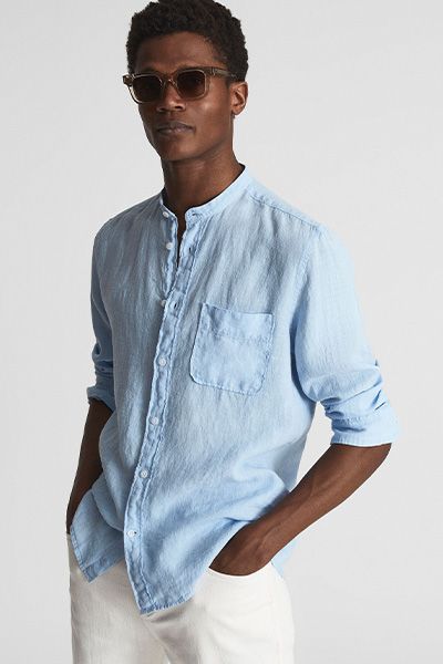 Linen Grandad Collar Shirt from Reiss