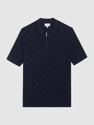 Basket Weave Half Zip Polo T-Shirt