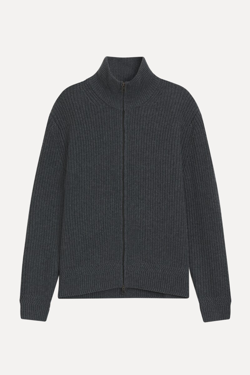 Zip-Up Cardigan In Wool & Cashmere