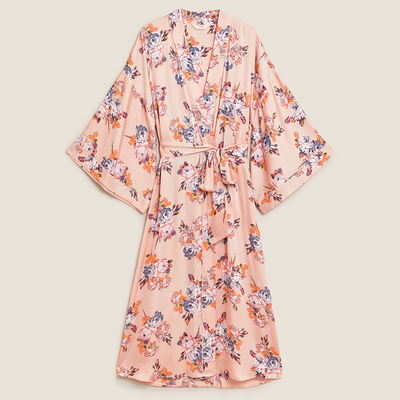 Satin Floral Print Long Dressing Gown