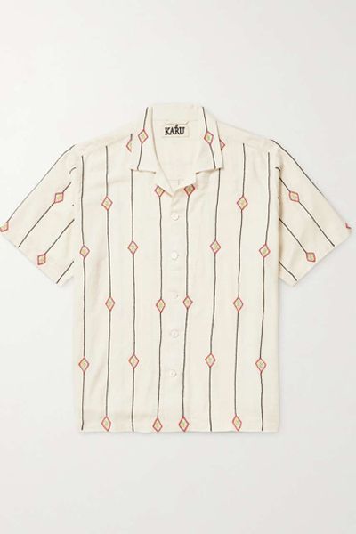 Camp-Collar Embellished Cotton-Jacquard Shirt