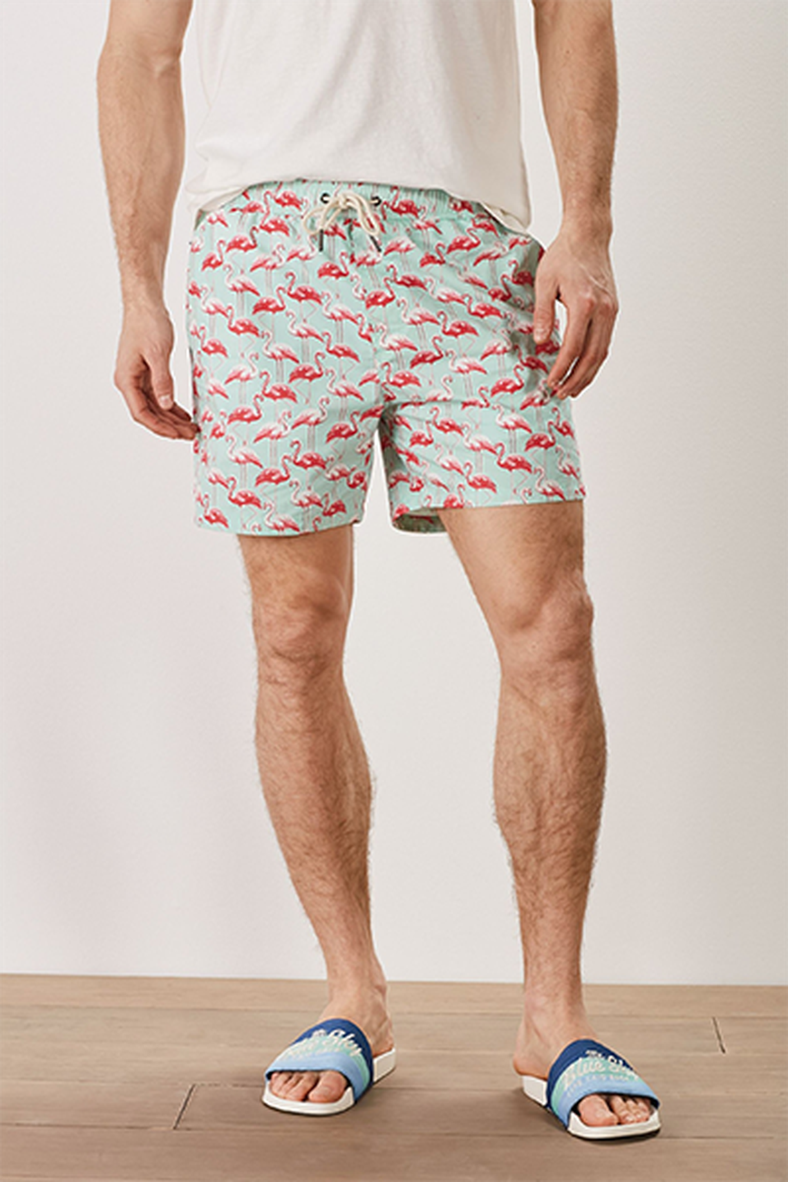 Organic Cotton Blend Swim Shorts Mint Flamingo