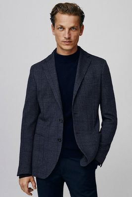 Slim Fit Cotton And Wool Check Blazer from Massimo Dutti