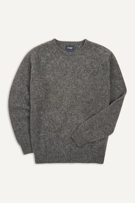 Charcoal Brushed Shetland Crew Neck Jumper from Drakes 