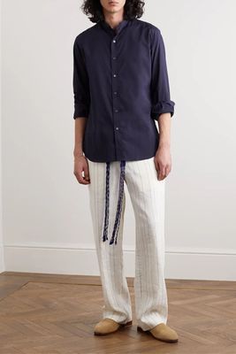 Eton Grandad-Collar Cotton-Voile Shirt