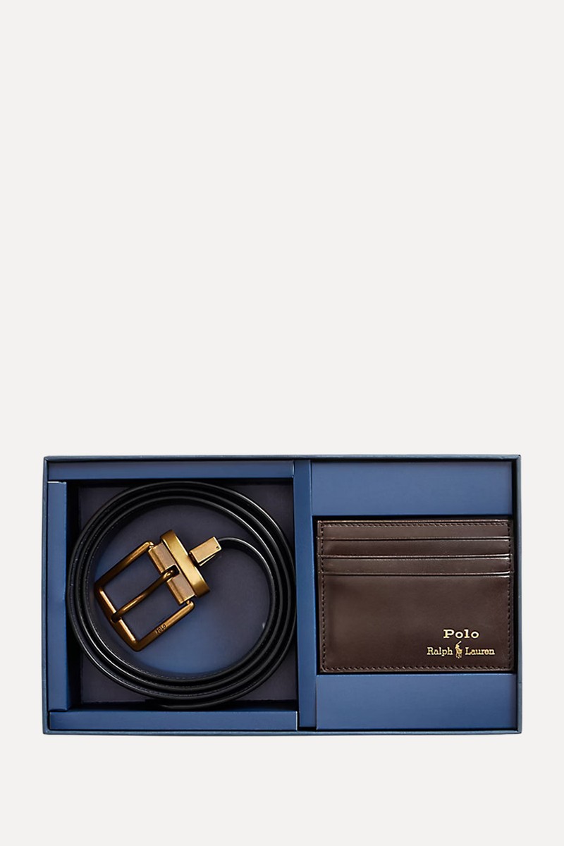 Leather Belt & Card Case Gift Set