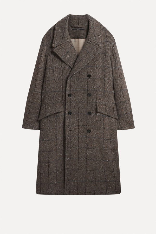 Wool Cashmere Twill Windowpane Double Breasted Coat from Dunhill