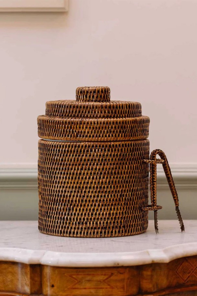 Rattan Ice Bucket With Tongs from Rebecca Udall
