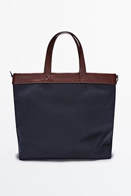 Canvas Tote Bag With Leather Details from Massimo Dutti