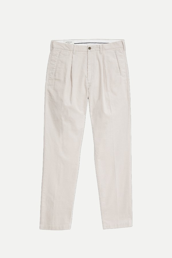 Tapered Fit Corduroy Single Pleat Trousers