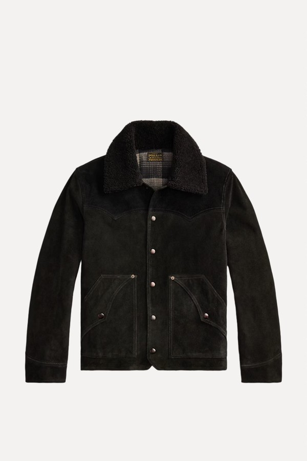 Shearling-Collar Suede Western Jacket