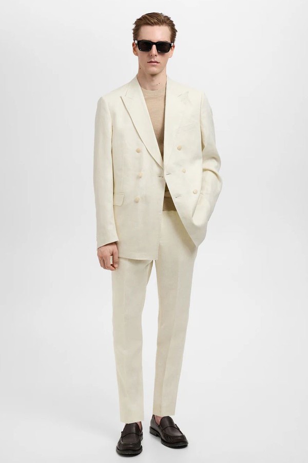 Amalfi 100% Linen Slim-Fit Double-Breasted Suit Jacket from Mango