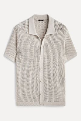 Crochet Knit Sweater With Buttoned Short Sleeve from Massimo Dutti