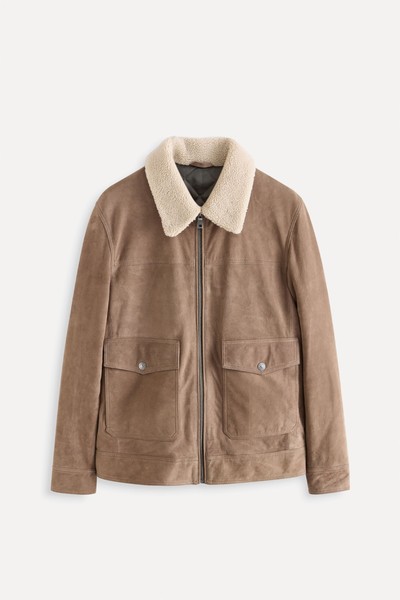 Neutral Suede Borg Collar Trucker Jacket