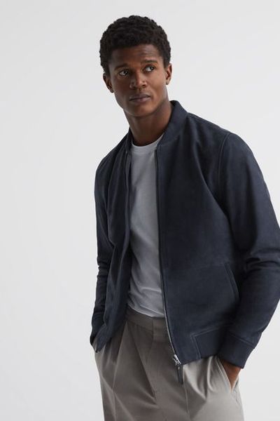 Suede Zip Through Bomber Jacket from Reiss