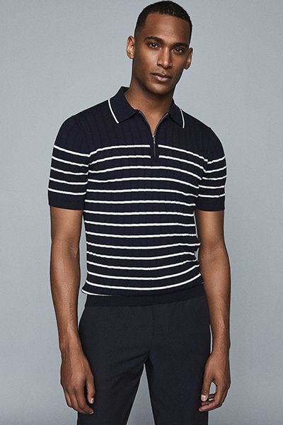 Peak Textured Zip Neck Polo Shirt