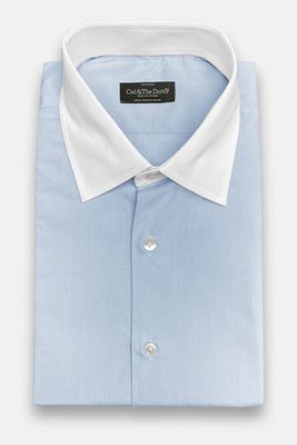Contrast Cutaway Collar Shirt in Sky Blue Poplin