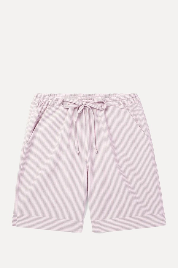 Straight-Leg Striped Cotton-Seersucker Drawstring Shorts from  Loretta Caponi
