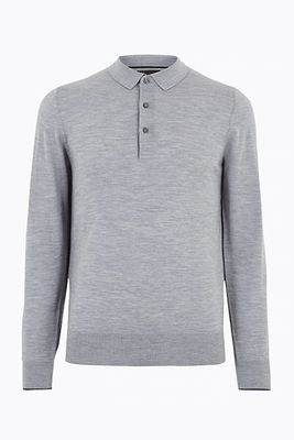 Pure Merino Wool Knitted Polo Shirt from M&S