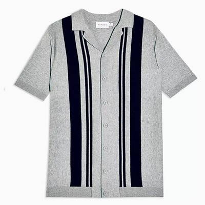 Grey Stripe Revere Knitted Shirt