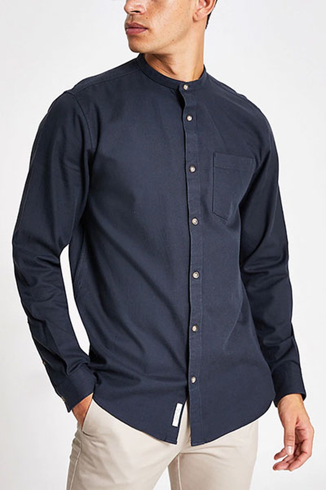 Dark Grey Grandad Collar Shirt