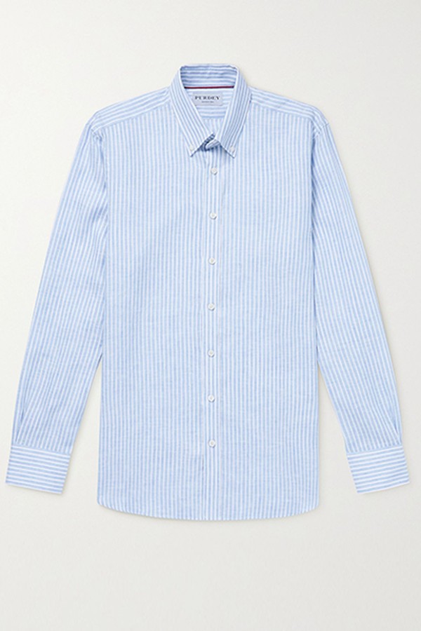 Button Down Collar Striped Linen Shirt from Purdey