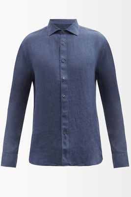 Spread-Collar Linen-Hopsack Shirt from 120% Lino