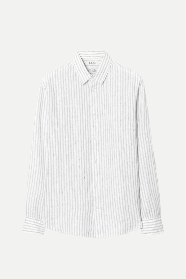 Long-Sleeved Striped Linen Shirt