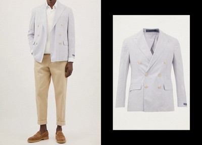 Double-Breasted Striped Cotton-Seersucker Blazer, £370 | Polo Ralph Lauren