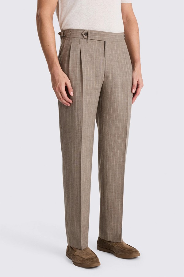 Stripe Pleated Wool Trousers from Moss