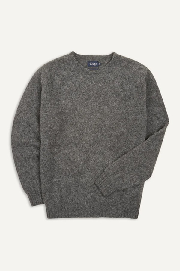 Charcoal Brushed Shetland Crew Neck Jumper from Drakes
