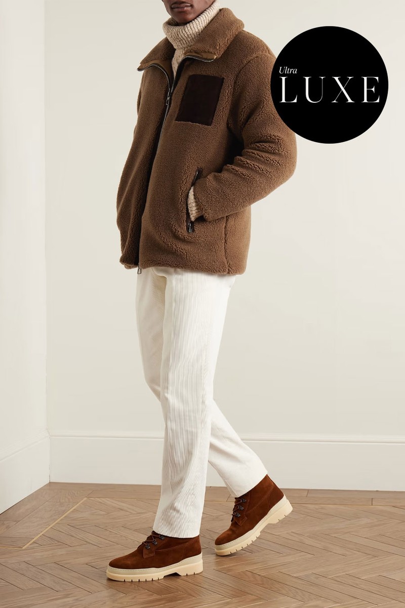 Tavan Suede-Trimmed Cashmere & Silk-Blend Fleece Jacket from Loro Piana