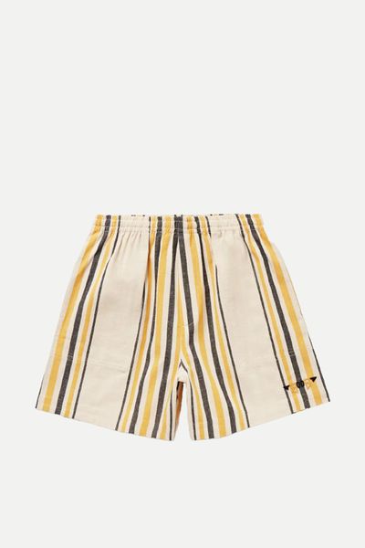 Namesake Wide-Leg Logo-Embroidered Striped Cotton Shorts  from Bode