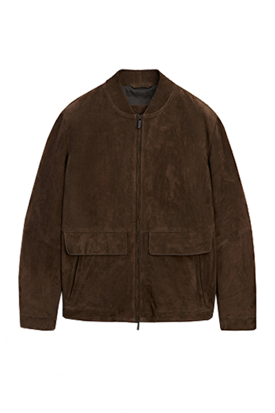 Suede Leather Bomber Jacket With Pockets from Massimo Dutti