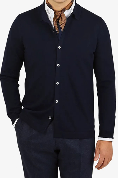 Navy Extra Fine Merino Wool Button Cardigan from Gran Sasso