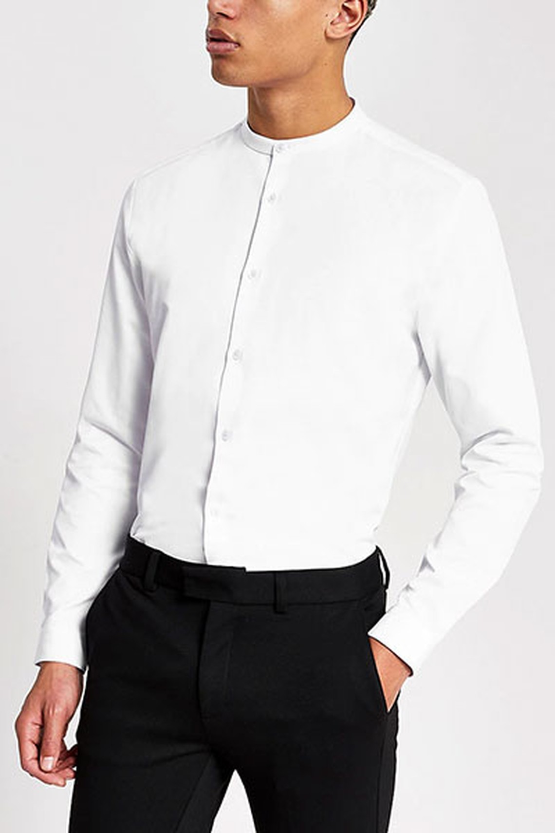 White Grandad Collar Shirt