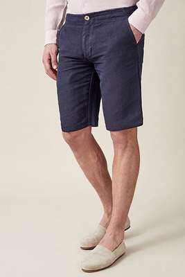Navy Blue Panarea Linen-Cotton Shorts