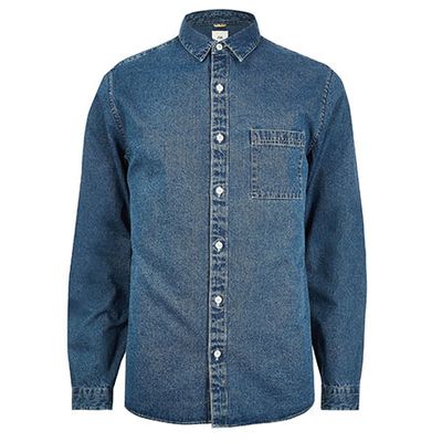 Mid Wash Denim Shirt from River Island